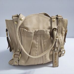 B. Makowsky Cream Soft Leather Tote with Gold Accents. 13×13×5. Pre-owned.
